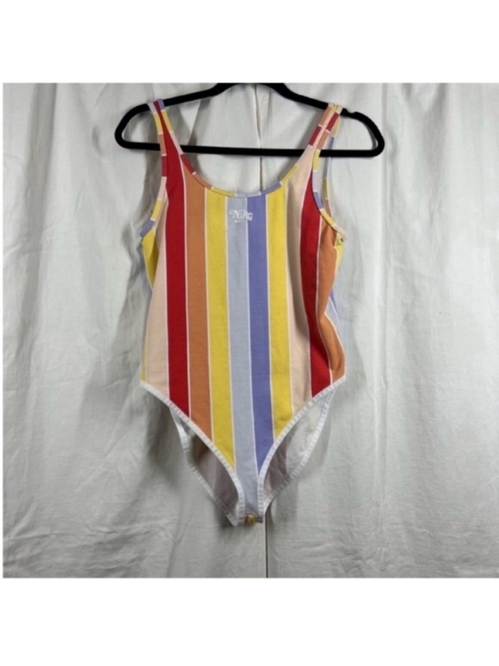 nike retro colorful rainbow stripe cotton blend femme bodysuit fun 80s pastel